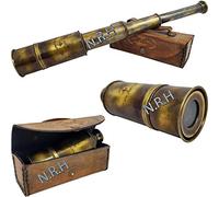 NAUTICAL BRASS LEATHER BOX TELESCOPE ANTIQUE SPYGLASS 18" VINTAGE MARINE SCOPE