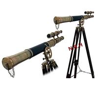 Nautical Brass Leather Telescope With Tripod Stand Floor Standing Telescope