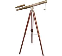 Nautical Brass Royal Telescope Double Barrel Marine Navy Antique Finish Floor Standing Wooden Tripod Stand