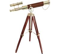 Nautical Brass Telescope Double Barrel with Tripod Vintage Table Decor Shiny Brass Finish Pirates Spyglasses Marine Tripod Leather coverd Telescope Home Office Decor