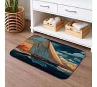 Nautical Breeze Quick Dry Bath Mat, Vintage Sailboat Ocean Scene Absorbent Non Slip Shower Mat, Summer Memory Foam Washable Bath Rugs for Bathroom Toilet Restroom Decorative 16x72 Inch