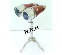 Nautical Brown Leather Spy Glass Binocular with Table Tripod Stand Hanging Antique Nautical Monocular Functional Marine-style Binocular Replica.