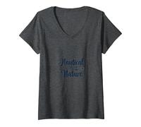 Nautical by Nature: Seaside Adventure Lover's Emblem V-Neck T-Shirt, Women, Dark Heather Grey, XXL