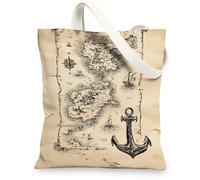 Nautical Canvas Tote Bag, Vintage Reusable Shopping Bags, Lightweight Beach Shoulder Strap Bags 13x15 Inch
