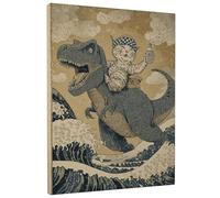 Nautical Cat Riding Canvas Wall Art, Blue Beige Adventure Poster Prints, Fun Animal Wall Decor for Living Room, Bedroom, Office, Playroom 16x20 Inch