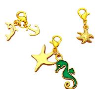 Nautical Charm Set with Lobster Clasps - Coastal Bag Charms, Ocean Stitch Marker Accessories, Dolphin Starfish Shell Mermaid Planner Clips, Beach Gift (3pc Starfish Charm Set)
