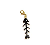 Nautical Charm Set with Lobster Clasps - Coastal Bag Charms, Ocean Stitch Marker Accessories, Dolphin Starfish Shell Mermaid Planner Clips, Beach Gift (1pc Black Fishbones)