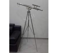 Nautical Chrome Finish Double Barrel Telescope Full Metal Tripod Floor Standing