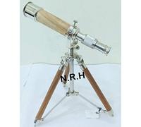 Nautical Chrome Finish Spyglass Telescope With Wooden Table Top Tripod Stand