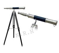Nautical Chrome with Leather Harbor Master Telescope Tripod Floor Standing For Decor Living Rooms, Libraries, Offices Gifting & Collecting.