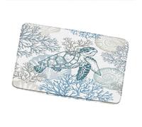 Nautical Coastal Bath Mat Sea Turtle Starfish Seashell Coral Reef Vintage Ocean Beach Themed Marine Life Bathroom Rugs Doormat Kitchen Toilet Floor Carpet 17.8x29.5 Inch
