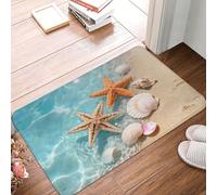 Nautical Coastal Bath Mats for Bathroom, Soft Absorbent Starfish Seashell Coral Beach Bath Rug Non-Slip Floor Rug Carpets for Kitchen Laundry Bedroom Living Room Decoration