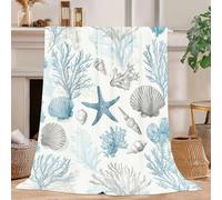 Nautical Coastal Blanket Ocean Starfish Beach Decor Cozy Throw Super Soft Plush Flannel Fleece Blanket Gift for Kids Adults Men Women Ultra Warm & Lightweight Flannel, 60"X50"