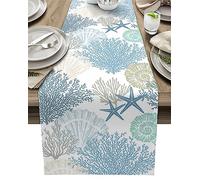 Nautical Coastal Table Runners Ocean Beach Coral Table Runners for Dining Room Starfish Blue Teal Dinner Runner Kitchen Parties Patio Decor, 13x90 Inch