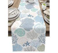 Nautical Coastal Table Runners Ocean Beach Coral Table Runners for Dining Room Starfish Blue Teal Dinner Runner Kitchen Indoor Outdoor Patio Party Decor, 13x72 Inch