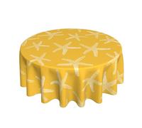 Nautical Coastal Tablecloth 70 Inch Round Yellow Starfish Table Cloth Summer Beach Ocean Decoration Stain Resistance Polyester Round Table Cover for Parties Picnic Kitchen Decor Outdoor Indoor
