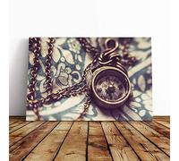 Nautical Compass (1) Canvas Print | Gallery Wrapped 30mm Frame Wall Art | 30x20 inches | Ready to Hang | Modern Seascape Picture | Living Room Bedroom Lounge Office
