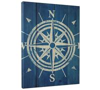 Nautical Compass Canvas Wall Art, Blue Coastal Decor Poster Print, Rustic Maritime Home Aesthetic for Living Room, Bedroom, Office, Wrapped Canvas 12x16 Inch