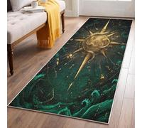 Nautical Compass Hallway Rug 60x120, Ocean Wave Runner Rug Non-Slip Washable Low Pile Carpet, Dark Green Rugs for Kitchen Laundry Room Bedroom DN124fs