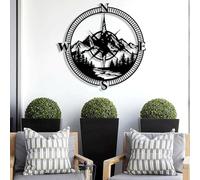 Nautical Compass Metal Wall Art, Vintage Metal Compass Wall Decor, Rustic Ocean Themed Hanging Ornament for Living Room Office Home Decoration, Ideal Nautical Gifts (Black, 35"x35", steel)