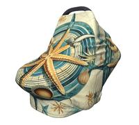 Nautical Compass Nursing Cover 360° Full Coverage Retro Starfish Stretch Scarf for Breastfeeding and Car Seat Cover Fit for Most Pushchairs and Prams