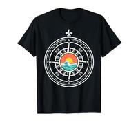 Nautical Compass Rose Ocean Sunset Wave Adventure Sailing T-Shirt