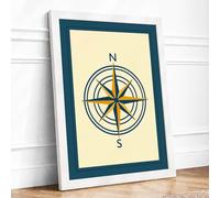 Nautical Compass Rose Vintage Framed Wall Art Print A3 White