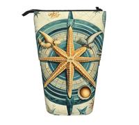 Nautical Compass Standing Pencil Case Retro Starfish Pen Pouch Holder Telescopic Pencil Bag Pop Up Cosmetics Bag Stationery Organizer for School Office Travel