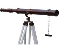 Nautical Copper Bronze Telescope Floor Standing Tripod Base White Stand Ship Us Navy Decor 50'' Inch