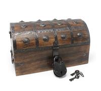 Nautical Cove Pirate Treasure Chest with Iron Lock and Skeleton Key - Wooden Storage and Decorative Box (Medium 11 x 6 x 6.75)