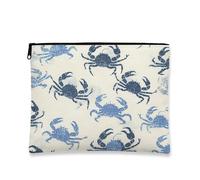 Nautical Crab Makeup Bag, Vintage Blue Crab Cosmetic Travel Pouch for Women, Portable Small Canvas Zipper Organizer, Summer Beach Gift Toiletry Bag, Blue, 7x9 Inch