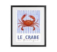Nautical Crab Striped Coastal, 13 x 16 Inch Framed Print Under Glass