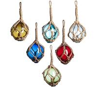 Nautical Crush Trading Japanese Glass Fishing Floats - 3" Multicolor (6 Pack) - Glass Buoys with Rope - Nautical Home Decor