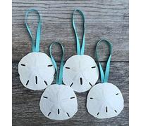 Nautical Crush Trading Sand Dollar Ornaments | Natural Sand Dollars 3 With Aqua Ribbon | Set Of 4 | Real Sand Dollars For Beach Wedding Decor