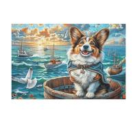 Nautical Cute Corgi 1000 Pieces Jigsaw Puzzles For Men Educational Decompression Adults Anxiety Memory Care Mothers Valentines Gift Eco Friendly Material 1000 PCS/75x50cm