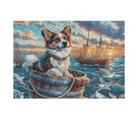 Nautical Cute Corgi 300 Piece Jigsaw Puzzle for All Ages Idea Family Fun Cardboard Home Decor Accent 300 PCS