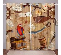 Nautical Decor Curtains for Girls Boys Children Sailboat Rudder Printed Window Treatments Ocean Theme Pirate Window Drapes Retro Sea Adventure Window Curtain W66*L90