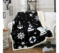Nautical Decorative Flannel Fleece Blanket Anchor Printed Blanket for Sofa Couch Sailboat Compass Cuddly Blanket Ocean Starfish Theme Couch Blanket Room Decor Couch Blanket 150 x 200 cm
