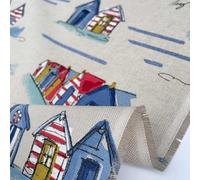 Nautical Digital Printed Cotton Rich Vintage Look Craft Project Cushion Curtain Upholstery Home Fabric Material | 55" - 140 cm Wide (per Half Metre, Sea Shore Cottage)