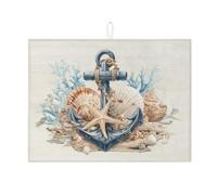 Nautical Dish Drying Mats For Kitchen Counter, Coastal Blue Anchors Absorbent Dish Drainer Rack Mat, Summer Microfiber Drying Pad For Kitchen Counter Beach Bar Protector 18x24 Inch
