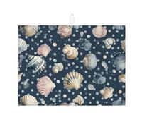 Nautical Dish Drying Mats For Kitchen Counter, Coastal Seashell Absorbent Dish Drainer Rack Mat, Summer Microfiber Drying Pad For Kitchen Counter Beach Bar Protector 18x24 Inch
