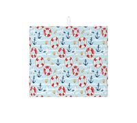 Nautical Dish Drying Mats for Kitchen Counter, Red Anchors Absorbent Dish Drainer Rack Mat, Summer Coastal Microfiber Drying Pad for Kitchen Counter Beach Bar Protector 16x18 Inch