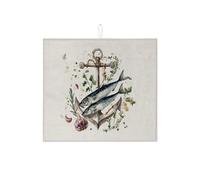 Nautical Dish Drying Mats For Kitchen, Rustic Fish and Anchors Absorbent Rack Mat, Coastal Microfiber Drying Pad For Coffee Bar Protector 16x18 Inch