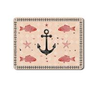Nautical Dish Drying Mats, Vintage Red Fish Anchors Absorbent Rubber Dish Drainer Mat, Coastal PU Leather Drying Pad For Kitchen Counter 18x24 Inch