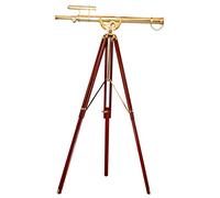 Nautical Double Barrel Brass Telescope with Wooden Tripod Floor Stand Antique Shiny Brass Finish Telescope For Home & Office Decorative items.