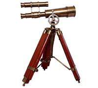 Nautical Double Barrel Victorian Kelvin & Hughes 1917 Brass Telescope On Wooden Tripod Stand Antique Tabletop & Gift