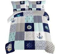 Nautical Elements King Size Duvet 10.5 Tog Blue Microfibre Coverless Duvet Suitable for All Seasons Comfortable Reversible Washable King Quilt with 2 Pillowcase YUe3029