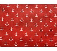 Nautical Fabric - 100% Cotton Printed Material, 44” Wide - Maritime Themed Fabric by The Metre - Ideal for Crafts, Quilting, Dressmaking (White Anchor on Red, Metre)