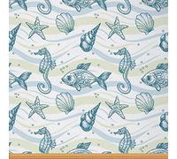Nautical Fabric by The Yard,Marine Ocean Shell Starfish Fabric for Chairs,Sea Wave Underwater Sea Life Fabric for and Home DIY Projects,1 Yard,(L92*W150cm) Mint Blue