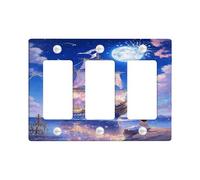 Nautical Fantasy Light Switch Cover Plate/Outlet Covers, Blue Ocean Scene with Ship and Moon for Home Decor, Thermoplastic Wall Plates, Standard Size 3 Gang Wall Plate